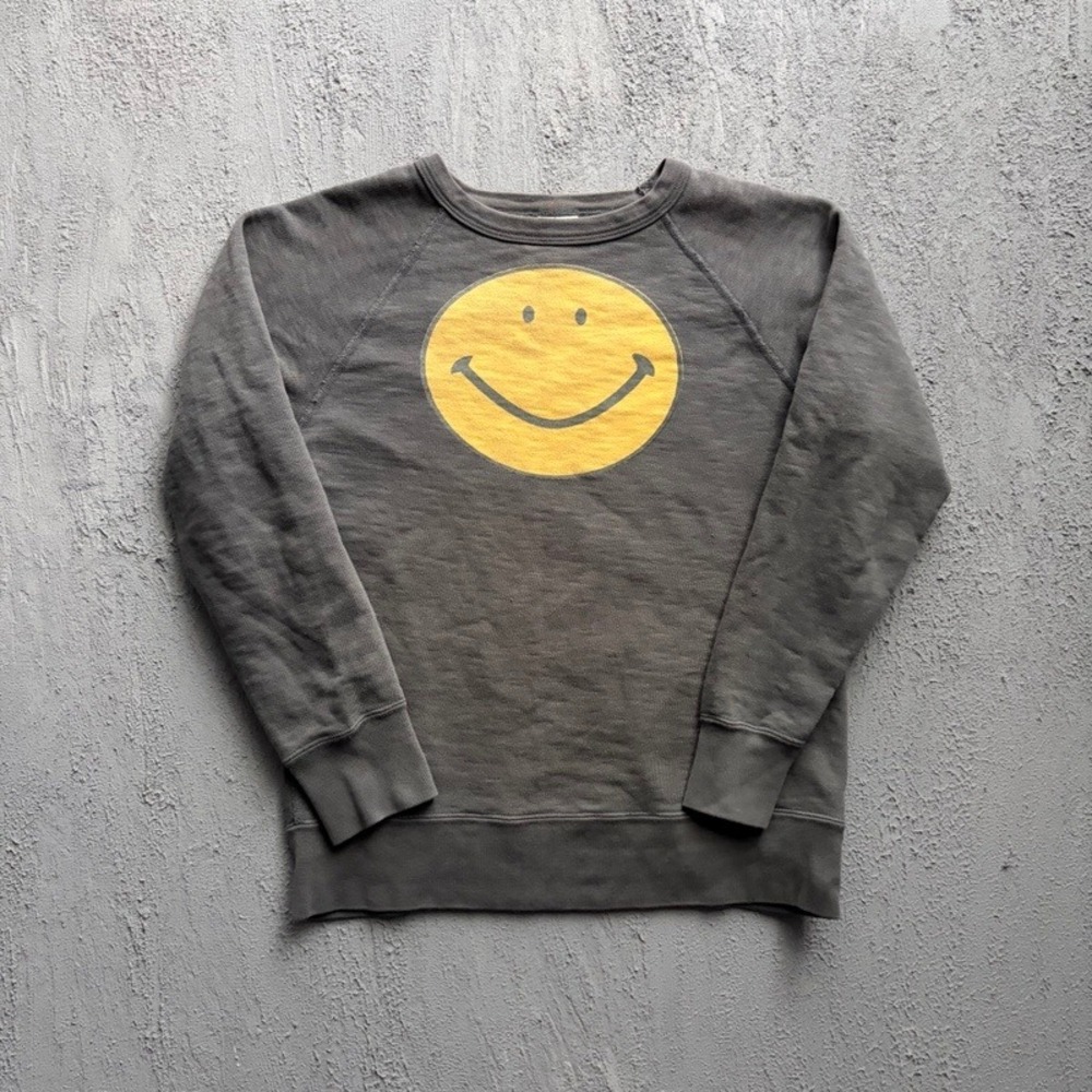 Denim Dungaree Sweatshirt Large Gray Smiley Face Japan